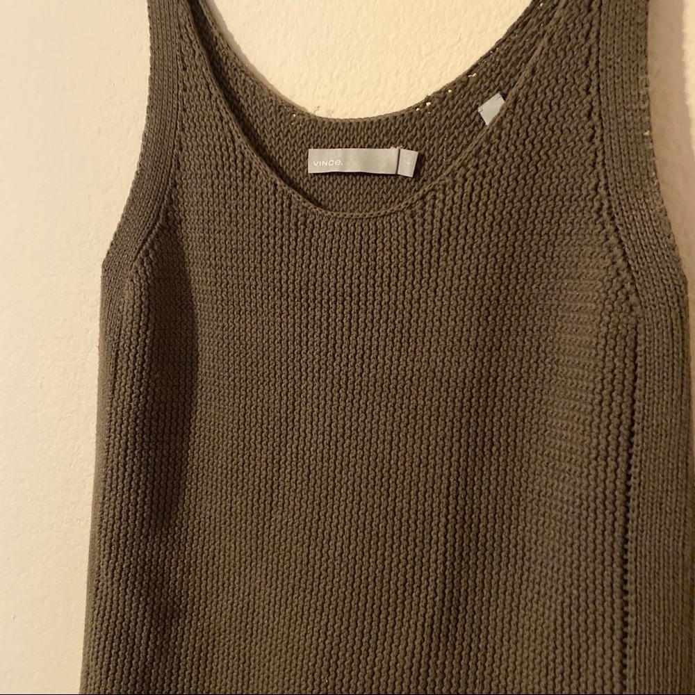 VINCE green lattice stitch scoop neck tank top S - Picture 9 of 11